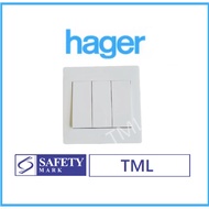 Hager 3Gang 3G1W 3G2W Triple Wall Switch White