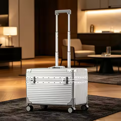 Open Top Aluminum Frame Luggage Compartment, PC Material Suitcase, Carry on Luggage, TSA Lock, Photo