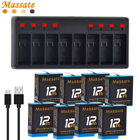 Massate Rechargeable Battery for GoPro Hero 12 Batteries +8-Slots Fast Charging For GoPro Hero 12 11
