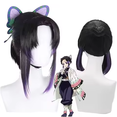 HAIRJOY Synthetic Hair Kochou Shinobu Cosplay Wig Ombre Costumes Anime Wig Rose Net