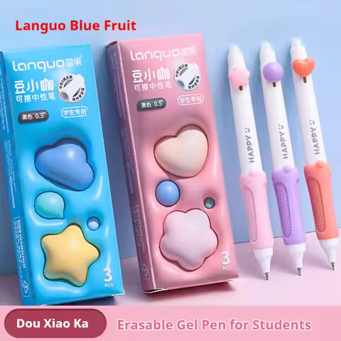 Languo Kawaii Click Erasable Pen Blue Black Ink for Students Smooth Writing Friction Gel Pen, Grip S