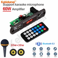 Kebidumei 2*30W Decoders 12-20V Handsfree Bluetooth Clock Display MP3 Amplifier Board DIY Audio Home Digital Microphone USB TF FM Radio For Car Speaker