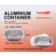 [10PCS] No.4436P Aluminium Foil Container Body With Lid Cover Dessert Pudding Cake Container Take Aw