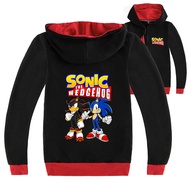 Sonic The Hedgehog แขนยาว Hooded Zipper เสื้อกันหนาวสีดำ/ สีเทาสำหรับชาย15ปีเด็กผู้หญิงเสื้อผ้าเด็กผ้าฝ้าย + โพลีเอสเตอร์3-16ปีฤดูใบไม้ผลิและฤดูใบไม้ร่วง