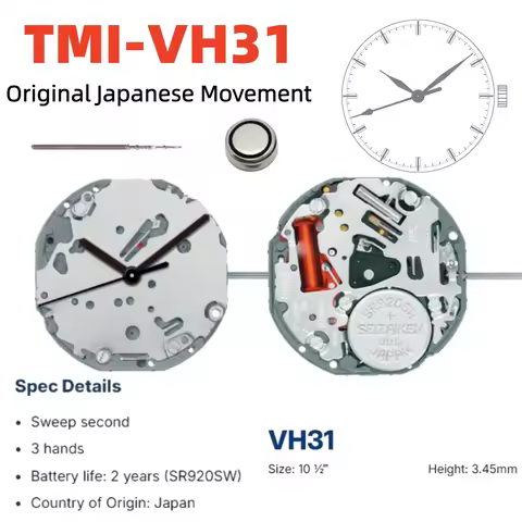 Japan Quartz Movement VH31 Sweep Second 3 Hands TMI Time Module Movement Vh31b 110 ½ Ligne Quartz Mo