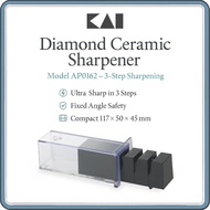 KAI AP0162 Diamond Ceramic 3-Stage Knife Sharpener – Japanese-Made for Single-Bevel Deba & Sushi Bla