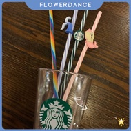 1pcs Colourful Screw Plastic Straw Starbucks Tumbler Straws Drinking Straw Reusable Rainbow Whale Bear Eco-friendly With Cleaning Brush Drinkware Accessoroy flowerdance