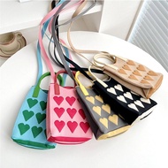 Korean Version Leisure Tote Woven Reusable Mini Mobile Phone Love Knitted Handbag Fashion