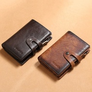 New Men's Wallet Vintage Genuine Leather Wallet RFID Blocking Business Card Holder Vertical Snap Zipper Cowhide Wallet Purse Man