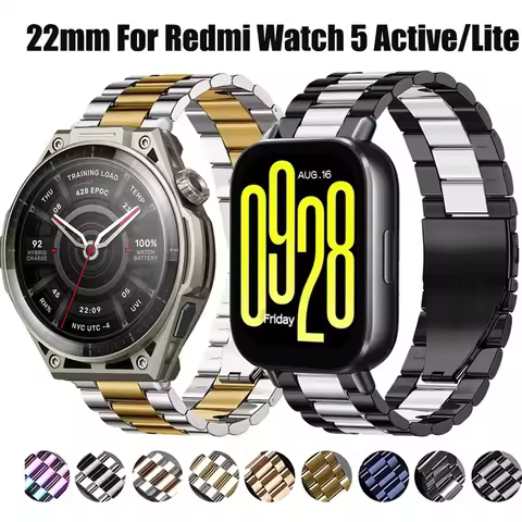 22mm Metal Strap for Redmi Watch 5 Active/Lite Stainless Steel Wristband Amazfit Active Max/Balance 