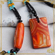 Dzi Bead Pendant, Natural Wave Red Agate Stone with String Included - Feng Shui Mind