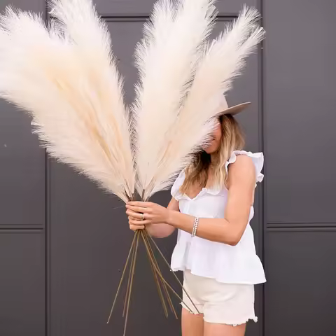 1Pcs Faux Pampas Grass Decor Plume Grass Artificial Phragmites australis Vase Decorations Fake Reeds
