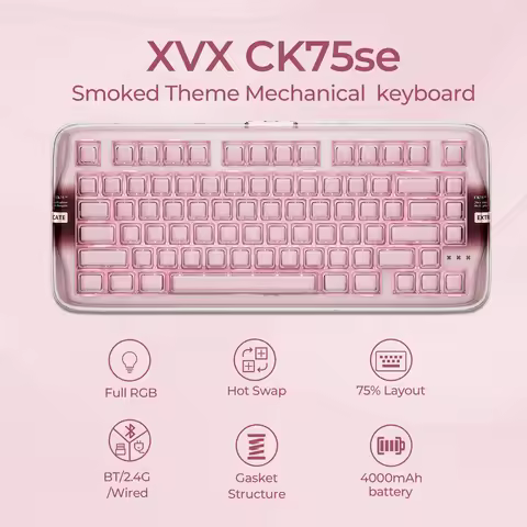 XVX x CoolKiller CK75 SE 75% Tri-Mode Mechanical Keyboard, Gasket Mount Hot-Swap Linear Switch, Crys