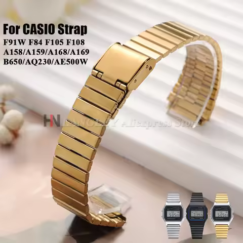 Stainless Steel Watch Band for Casio F-91W F84 F105 F108 A158W A168 AE1200 AE1300 AQ230 Replacement 