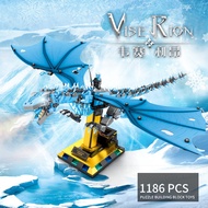 Building Block Frost Dragon Model, Semi-Mechanical Flying Dragon, High-Difficulty Assembly Toy for A
