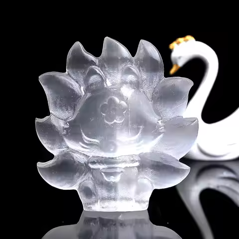 Natural White Selenite Nine-tailed Fox Gemstones Figurine Handmake Polished Raw Crystals Crafts Heal