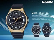 CASIO 卡西歐 手錶專賣店 國隆 MWC-100H-9A 俐落指針男錶 樹脂錶帶 黑X金 防水100米 MWC-10