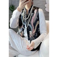 High-Grade Chinese Button Knots Vest Women's Satin Heavy Industry Phoenix Embroidery National Style Cheongsam Stand-up Collar Waistcoat Short Coat