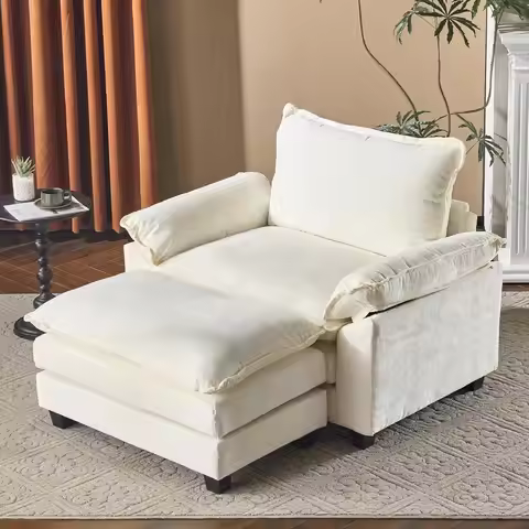 versized Sofa Chair and a Half with Deep Seat & Movable 2-Layer Ottoman Set, Comfy Cloud Sofa Bed wi