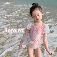 ﹍ Aiyaya ชุดวายน้ำเด็กผู้หญิง ชุดว่ายน้ำนางเงือกเด็กผู้หญิง ชุดว่ายน้ำวันพีชสีชมพู（231）