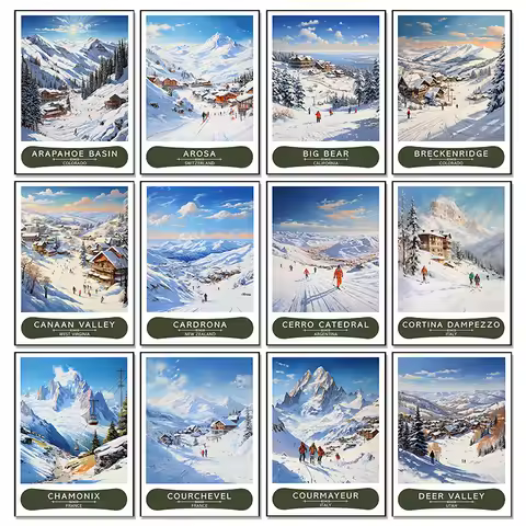 Various Countries Ski Resort Posters Hakuba Cervinia Arapahoe Basin Canvas Printing Wall Art Picture