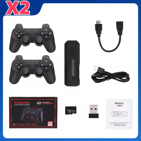 X2Game Stick 4K HD Video Game Console 2.4G Double Wireless Controller Game Stick For N64/PSP/PS1/GBA