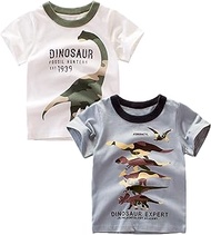 Toddler Boy' Shirts 2 Packs Dinosaur Short Sleeve Tops T-Shirt Size for 3-6 Years