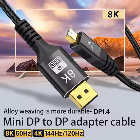 Minidp to Dp Cable Version 1.4 8K60 Graphics Card Mini Dp to Dp Adapter Thunderbolt 2 Suitable for A