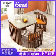 ◕✕ Small apartment marble dining table and chairs home can store American invisible solid wood one four combination