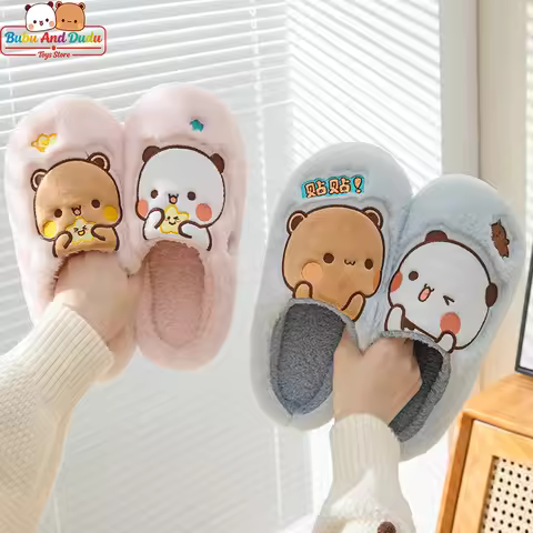 Panda Bubu And Yier Plush Slippers Bubu And Dudu Winter Kawaii Couples Furry Cotton Home Use Slipper