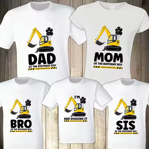 Family Construction Birthday T-shirts Excavator Birthday Boys Party Tops Matching Family Sibling Shi