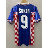 S-XXL        1998 Croatia SUKER PROSINECKI Top Quality Away Retro Soccer Jersey custom T-shirt Footb