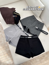 95280 High Waist Gray Woolen Straight Shorts