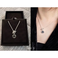 Authentic Hermes Necklace For Men And Women Round Letter Carved Sterling Silver Pendant Clavicle Cha