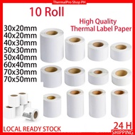 10 roll 30x20 40x20 40x30 50x30 50x40 60x40 70x30 70x50mm Thermal Paper Label Paper Barcode Sticker 