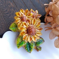 Vintage Jewelry 西洋古董飾品 西德製 手工浮雕 向日葵花卉 別針