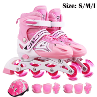 【10%คูปอง】รองเท้าสเก็ตโรลเลอร์สเก็ตรองเท้าสเก็ตล้อมีไฟ4ล้อ3สีไซต์S/M/Lฟรีของแถม7ชิ้น