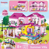 1,000PCS Compatible Lego Friends Series Girl Pink Villa Party Castle House Assembled Building Block 