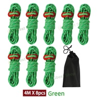 Byshow Reflective Tent Rope 8pc 4mm Flysheet Wind Rope  with Aluminum Metal Fittings 4m Length Guide