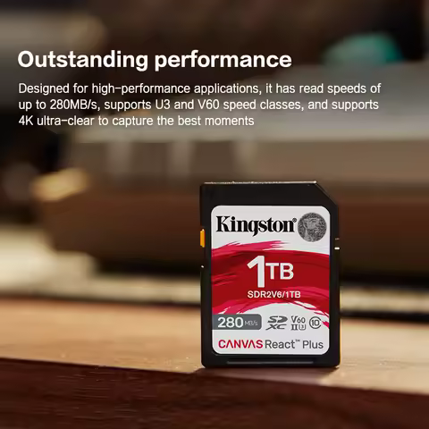 Kingston Canvas React Plus SD Card 32GB 64GB 128GB 256GB Memory Card Up to 280MB/s Read V60 UHS-II F