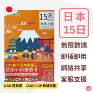 Joytel日本【15日15GB FUP】全網通金卡 5G極高速無限數據卡 上網卡 電話卡 旅行電話咭 Data Sim咭