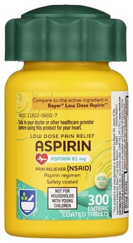 Aspirin Enteric Tablets, 81 mg Aspirin - 300 Count, Low Dose Pain Relief, Aspirin for Headache Relie