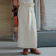 很久以前的白色 休閒百搭半身裙 復古有機漢麻棉 手工刺繡裹裙
