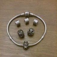 潘朵拉Pandora charm clip 固定扣 安全鏈 皮鍊 蛇鍊 純銀鍊925 手環 19cm 可換
