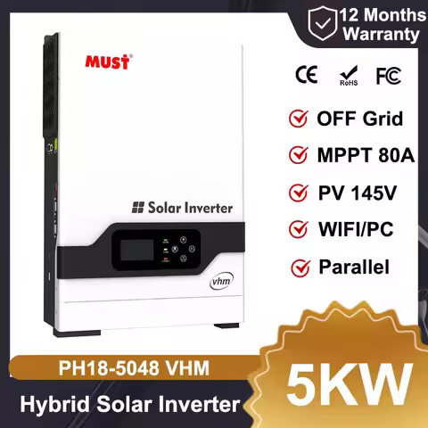 MUST PH18000 Plus 5KW 5.5KW 48V Home Hybrid Solar Inverter MPPT 80A PV 145V Parallel WIFI On Off Gri