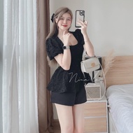 [Voucher 50k Freeship Max 0 đồng toàn quốc] Set tiểu thư quần short nữ vải tapta áo kiểu ren tay phồ