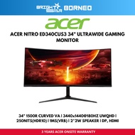 ACER NITRO ED340CUS3 Gaming Monitor - 34" 1500R CURVED VA/3440x1440 180HZ UWQHD/250NITS(HDR 10)/1MS/