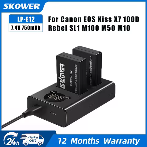 SKOWER 750mAh LP-E12 Battery for Canon Kiss X7 Rebel SL1 EOS 100D M M2 M10 M50 Mark II M100 M200 Cam