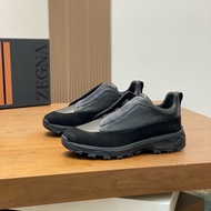 5OZI Zegna Men's Shoes Men's Suede Leather British Trendy Style Elastic Band Fashion Pedal Lazy Snea