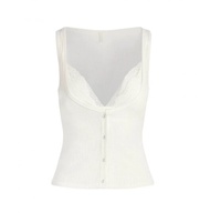 เสื้อกั๊กลูกไม้เซ็กซี่ SKIMS สำหรับวันวาเลนไทน์ ผ้าฝ้ายผสมลูกไม้ ทรงเข้ารูป แขนสั้น ฤดูร้อน 2025 แฟช